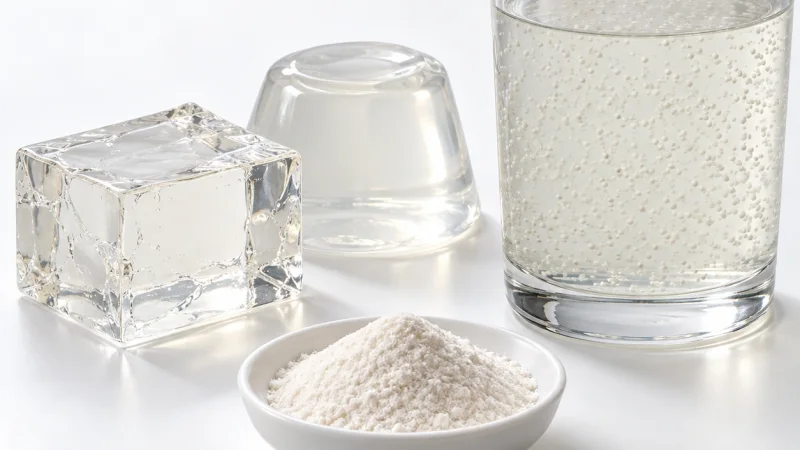 Gellan gum powder with firm and soft gel samples and a suspended liquid system
