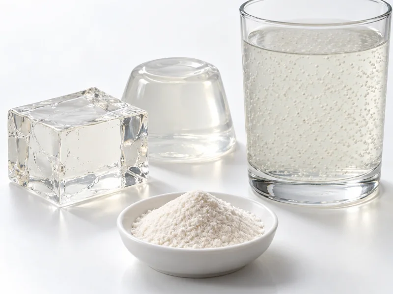 Gellan gum powder with firm and soft gel samples and a suspended liquid system
